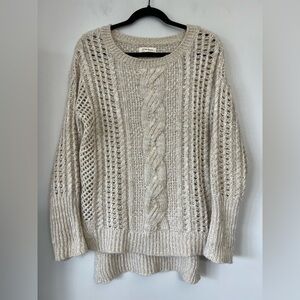 Beige Cable Knit Sweater JJ Basics Size Large Open Knit Cozy Neutral Classic